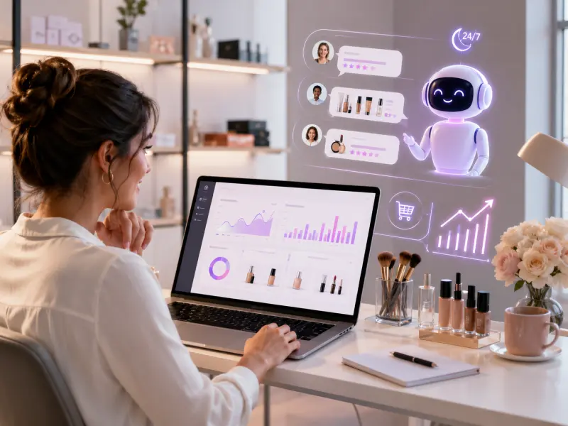 AI skincare consultant on cosmetics store website with personalized product recommendations