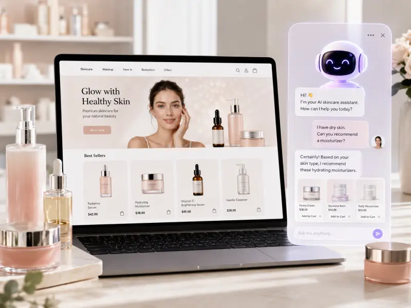 Cosmetics website chatbot providing AI-powered skincare recommendations
