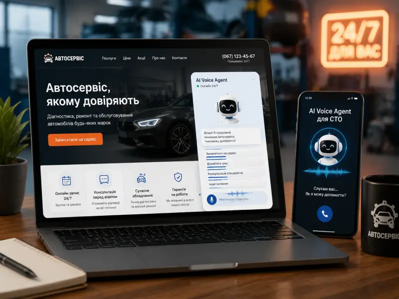 AI Voice Agent for auto service website with chatbot assistant and 24/7 customer support automation